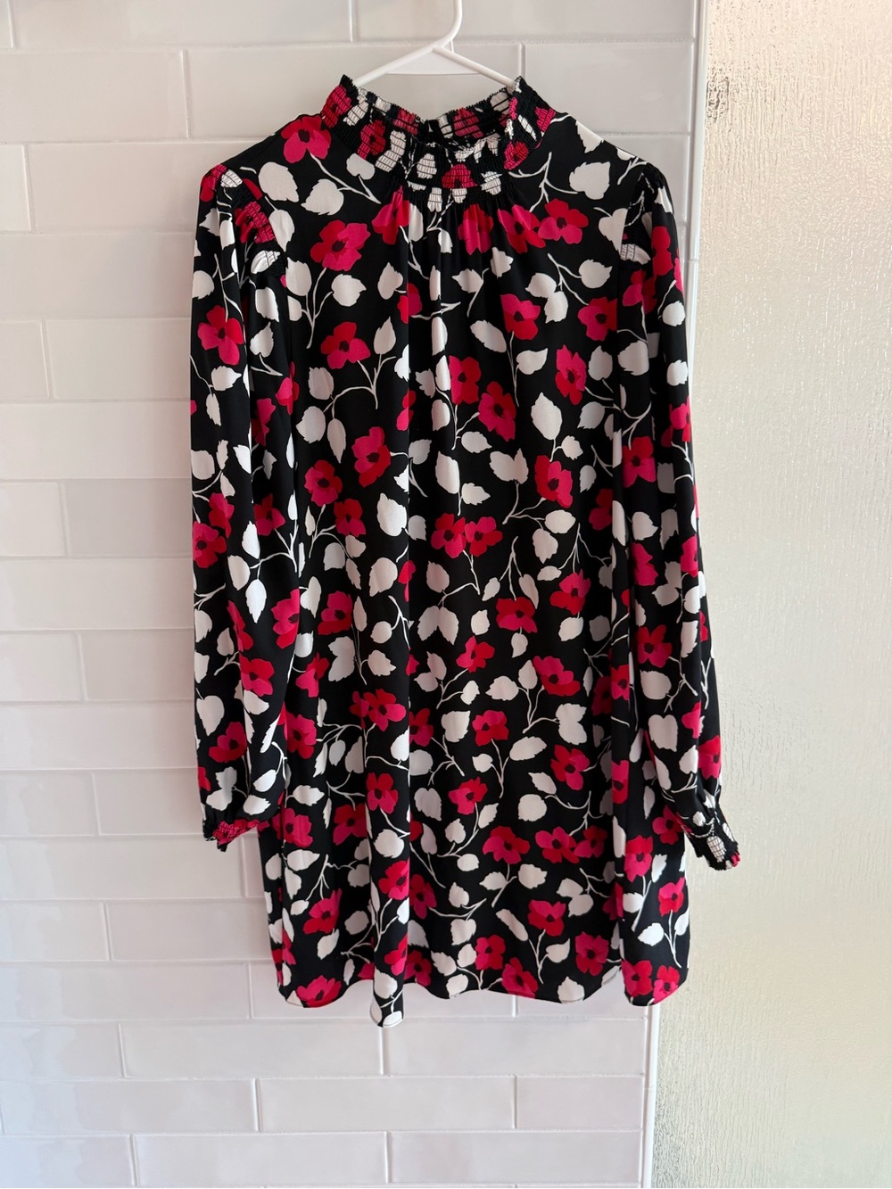 Kate Spade Dashing Beauty Floral Crepe Black Dress Pink & White Blossoms